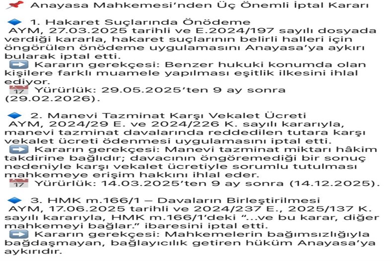 ANAYASA MAHKEMESİNDEN 3 ÖNEMLİ İPTAL KARARI