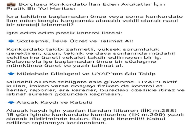 BORÇLUSU KONKORDATO İLAN EDEN AVUKATLAR İÇİN YOL HARİTASI