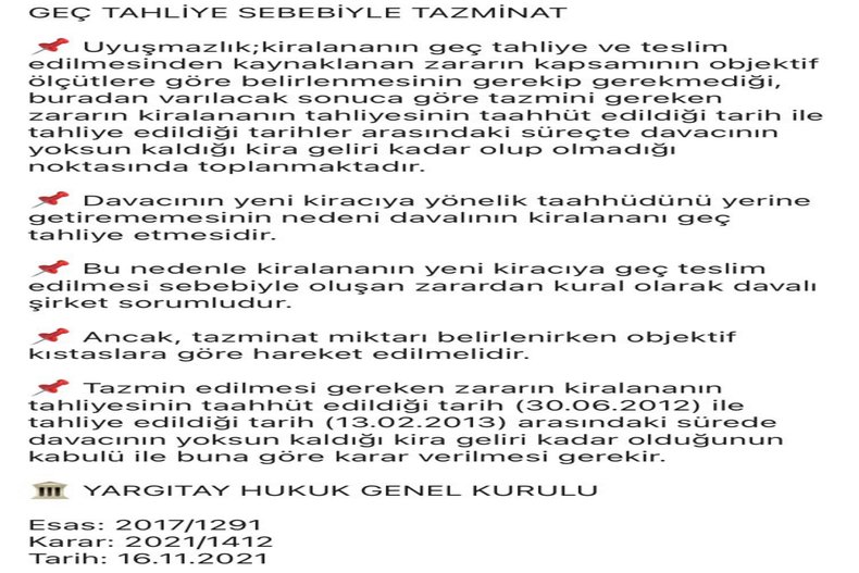 GEÇ TAHLİYE SEBEBİYLE TAZMİNAT