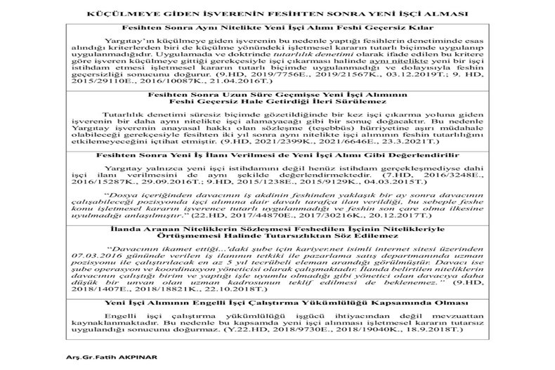 KÜÇÜLMEYE GİDEN İŞVERENİN FESİHTEN SONRA YENİ İŞÇİ ALMASI