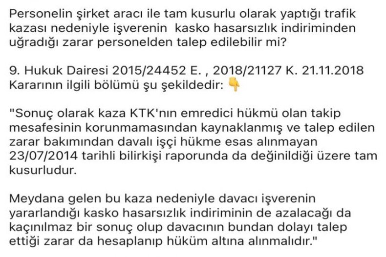 PERSONELİN ŞİRKET ARACI İLE KAZA YAPMASI