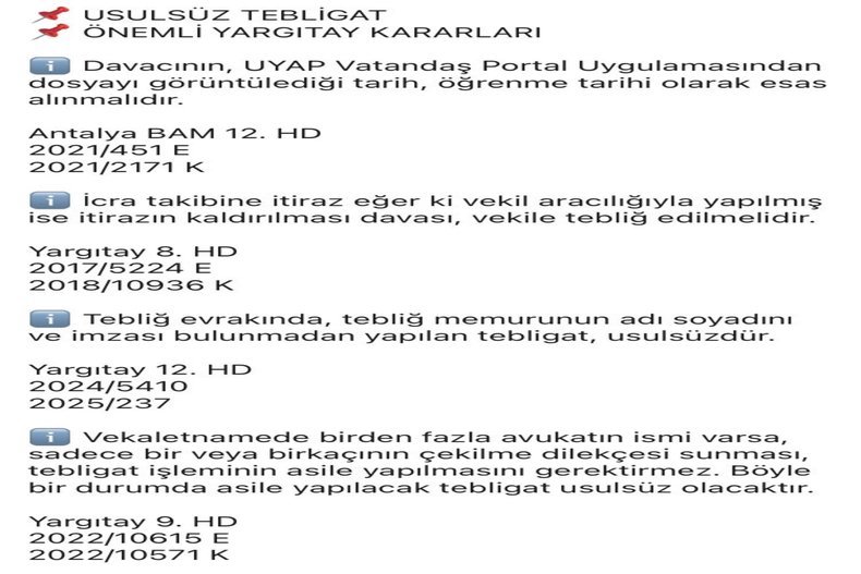 USULSÜZ TEBLİGAT ÖNEMLİ YARGITAY KARARLARI